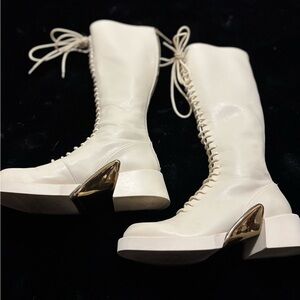 Charles and Keith Elegant Cream Lace-Up Boots